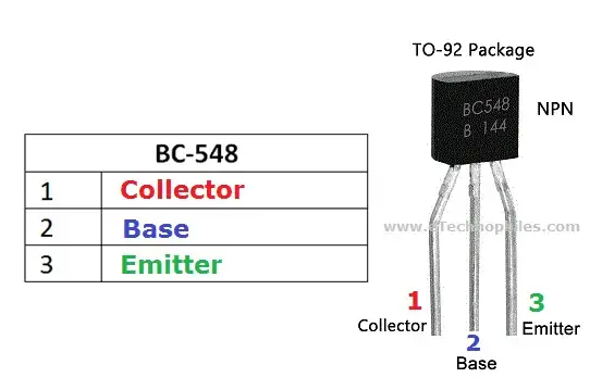 Pinout del transistor BC548, especificaciones, hoja de datos y aplicaciones