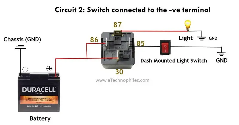 Diagrama de cableado de relé para 4, 5, 8 pines y relé automotriz
