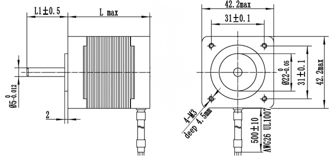 Guía de dimensiones del motor paso a paso NEMA 17, distribución de pines de cableado