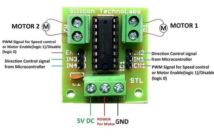 Pinout del controlador de motor L293D, hoja de datos y conexiones Arduino