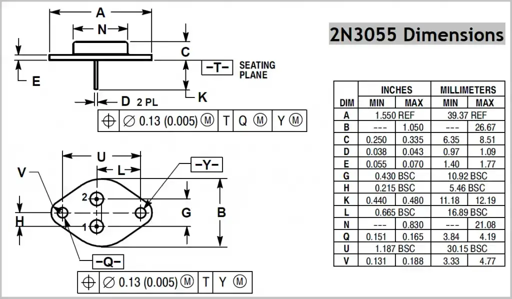 Pinout del transistor 2N3055, equivalente y especificaciones en detalle